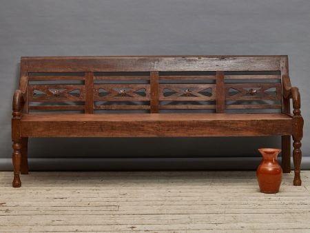 Dutch Colonial Teak Bench with Heart Cut-Outs in Back & Nicely Turned Legs Cheap