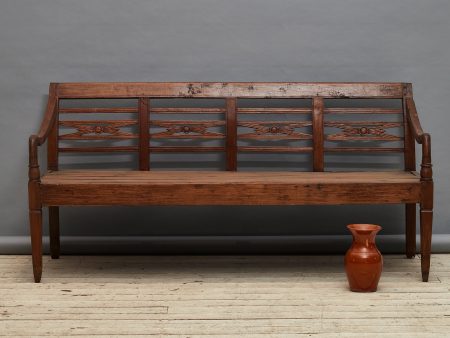 Deep Seated Delicately Carved Dutch Colonial Teak Bench from Java Discount