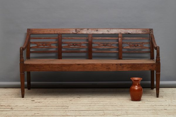 Deep Seated Delicately Carved Dutch Colonial Teak Bench from Java Discount