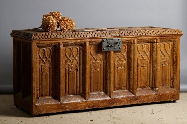 English Cabinet in the Shape of a Coffer Made out of an Old Abbey Paneling For Cheap