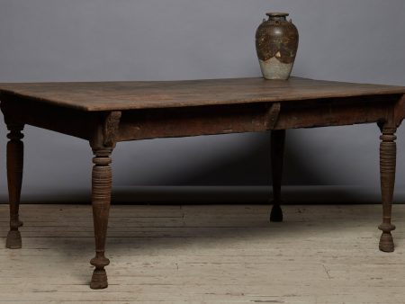 19th Century Turned Leg Natural Finish Teak Dining Table with Small Bracket Sale