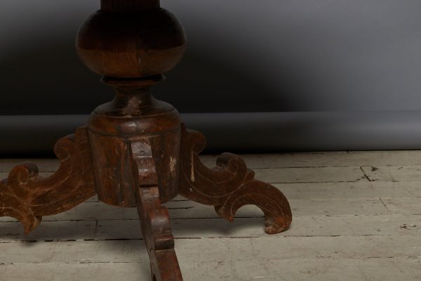 Dutch Colonial Round Teak Pedestal Table with a Reeded 3 Board Top on Sale