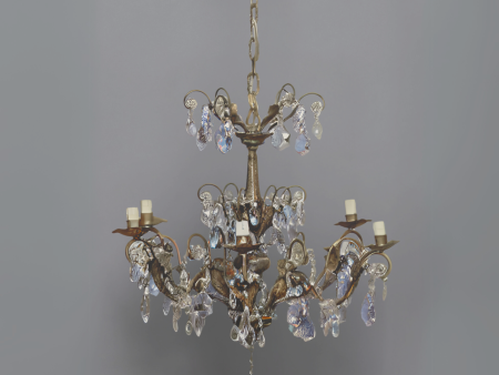 Six Arm Spanish Crystal  & Repoussé Brass Chandelier Online