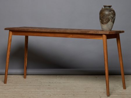 Old Thick Top Teak Console Table with Modern Turned Legs Online now