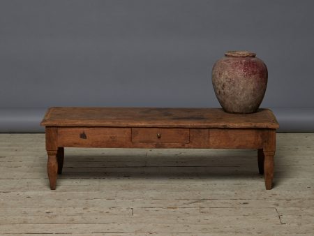 Long Low Teak Javanese One Drawer Coffee Table with Single Board Top & Square Tapered Legs Online now