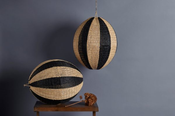 Dark Brown & Natural Hand-woven Raffia Oviform Pendant Shade Cheap