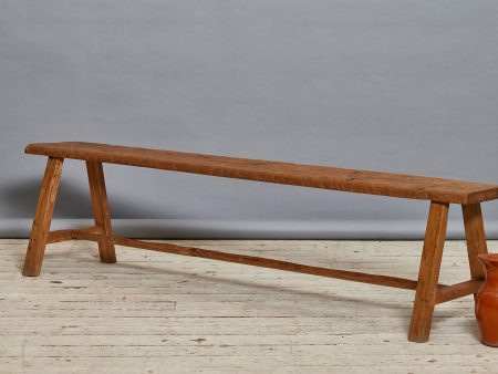 Flat Top Teak Dutch Colonial Bench with Stretcher Base from Java on Sale