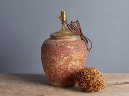 19th Century Excavated Earthenware Jar from Borneo with some Sgraffito Decoration Converted into Lamp Fashion