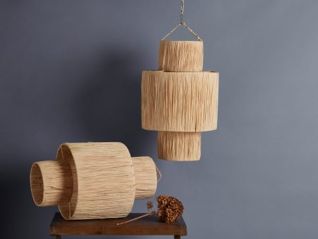 3 Tiered Cylindrical Shape Hanging Raffia Light Online Sale