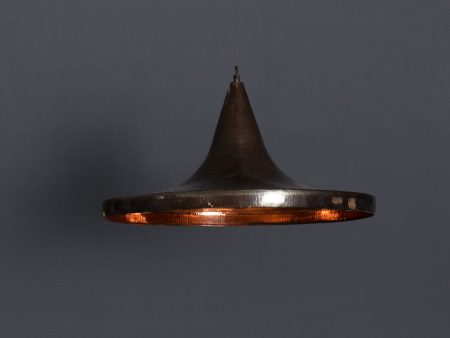 Hammered Bronze Hanging China Hat Pendant Light with a Polished Interior Online Sale