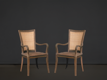 Pair of Teak & Rattan Dining Armchairs Discount