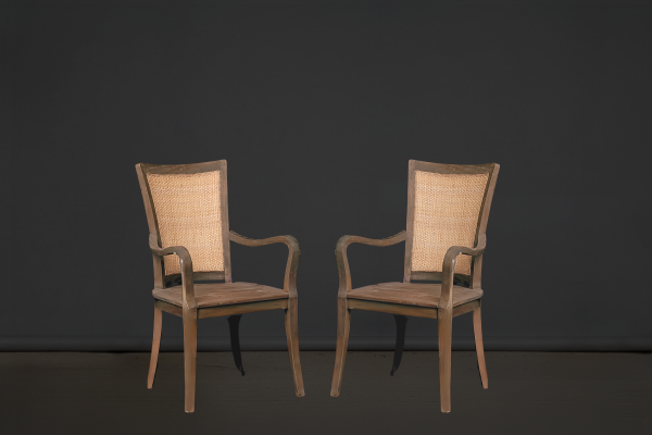 Pair of Teak & Rattan Dining Armchairs Discount