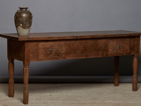 Long Thick Top 2 Drawer Dutch Colonial Teak Server from the Island of Sumatra on Sale