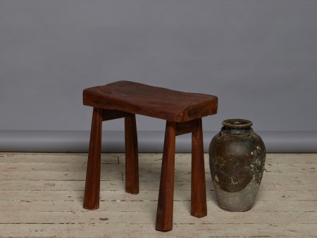 Small Primitive Teak Stool with an Old Warn Teak Top Hot on Sale