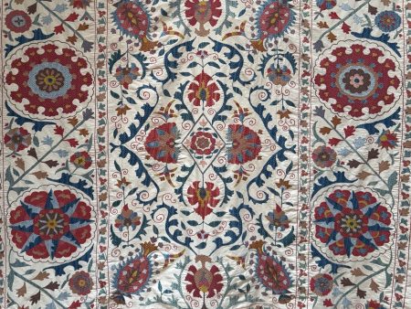 Uzbek Silk on Cotton Suzani in Classic Pattern For Cheap