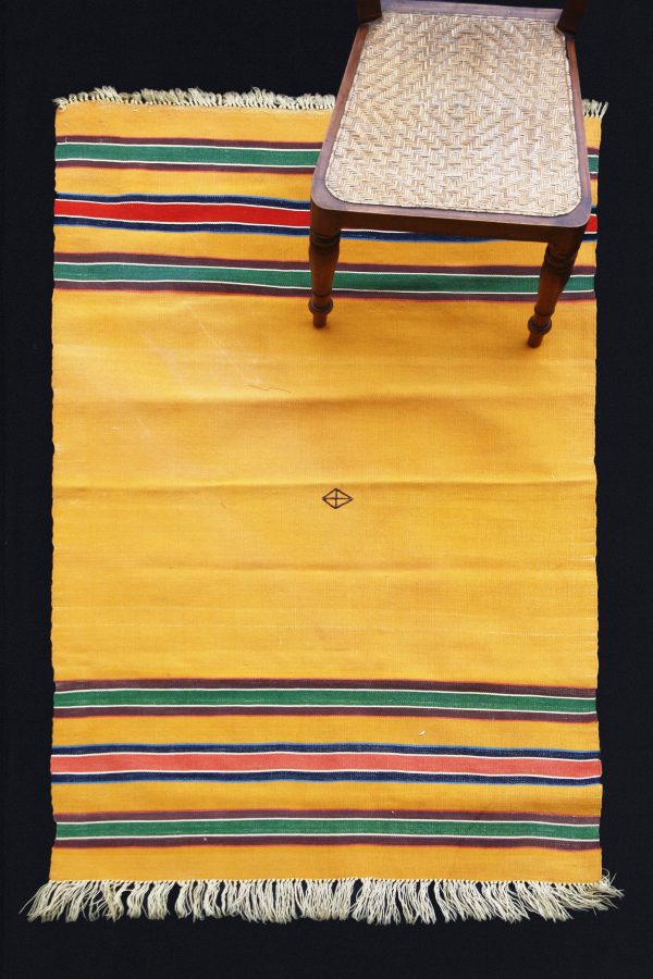 Yellow Kilim Carpet With Green And Red Bands (3  3   x 5  10  ) Cheap