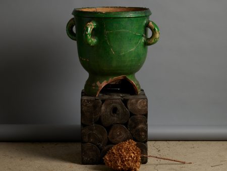 18th Century French Provencal Green Glazed Urn with 4 Handles Hot on Sale