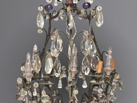 French Six Arm Bronze Chandelier with Amethyst Colored Fruit Discount